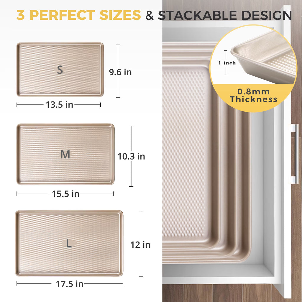 HONGBAKE Cookie Sheets Nonstick Sets, Baking Pan, Cookie Sheets for Baking with Diamond Texture Pattern, Heavy Duty carbon Steel Baking Sheet Pans for Oven - Diamond Gold