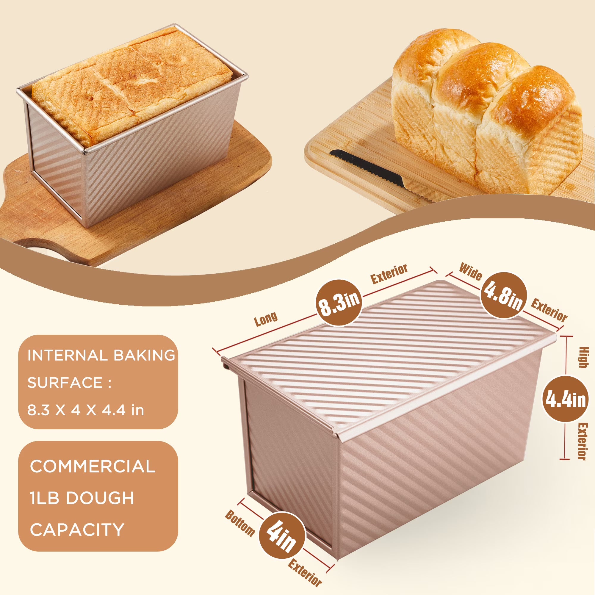 KITESSENSU Bread Pan for Baking, Pullman Loaf Pan with Lid, Non-Stick Bread Loaf Pan Heavy Duty, Carbon Steel Bread Baking Pan, Pink