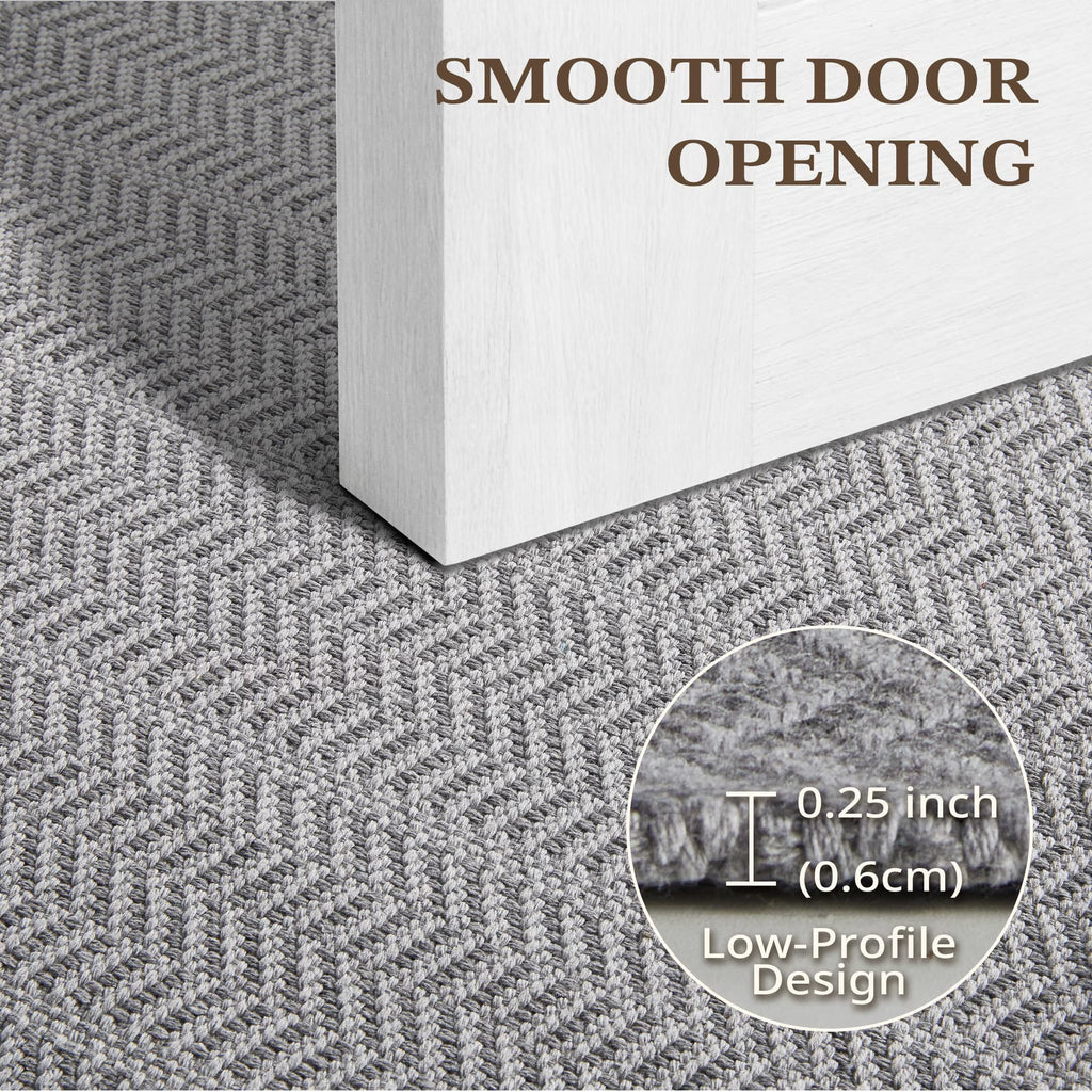 MatEssenz Entryway Rug 2' x 3', Washable Indoor Door Mat, Non Slip Low Profile Area Rug, Durable Herringbone Woven Farmhouse Rug for Front Door, Mudroom, Laundry Room, Grey