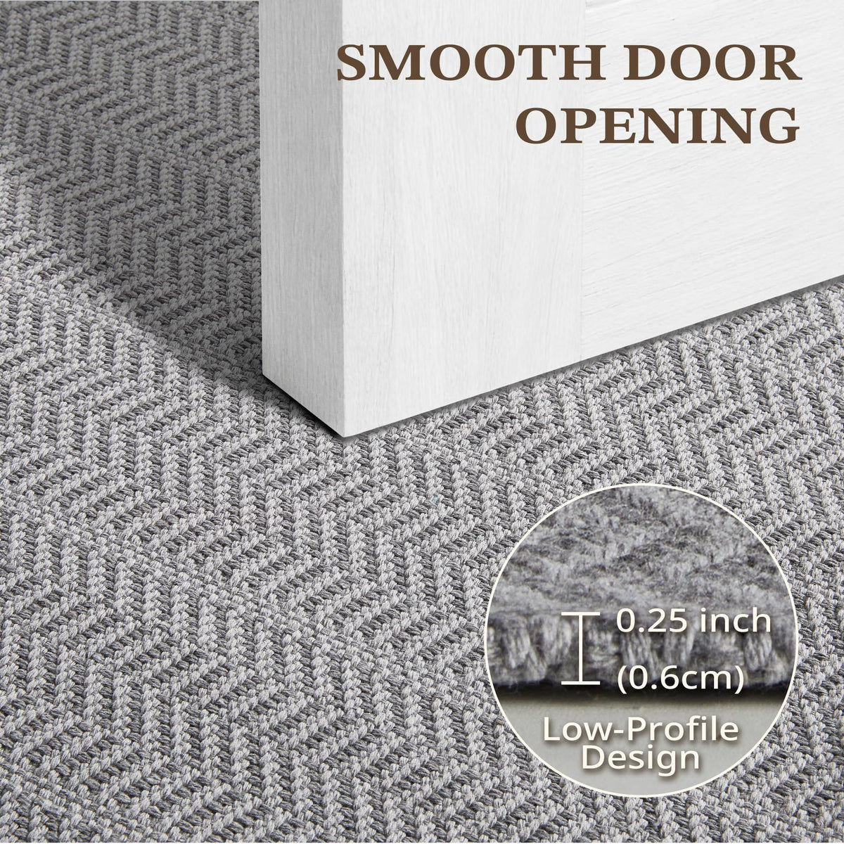 MatEssenz Entryway Rug 2' x 3', Washable Indoor Door Mat, Non Slip Low Profile Area Rug, Durable Herringbone Woven Farmhouse Rug for Front Door, Mudroom, Laundry Room, Grey