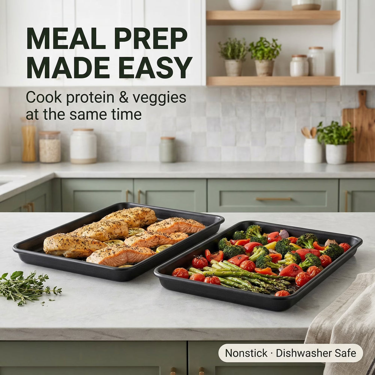 HONGBAKE 2 Pack 9.7"X7.6" Small Cookie Sheet, 57% Thicker Nonstick 1/8 Toaster Oven Pans, Heavy Duty Cookie Sheet Pan Set, Baking Sheet, Black