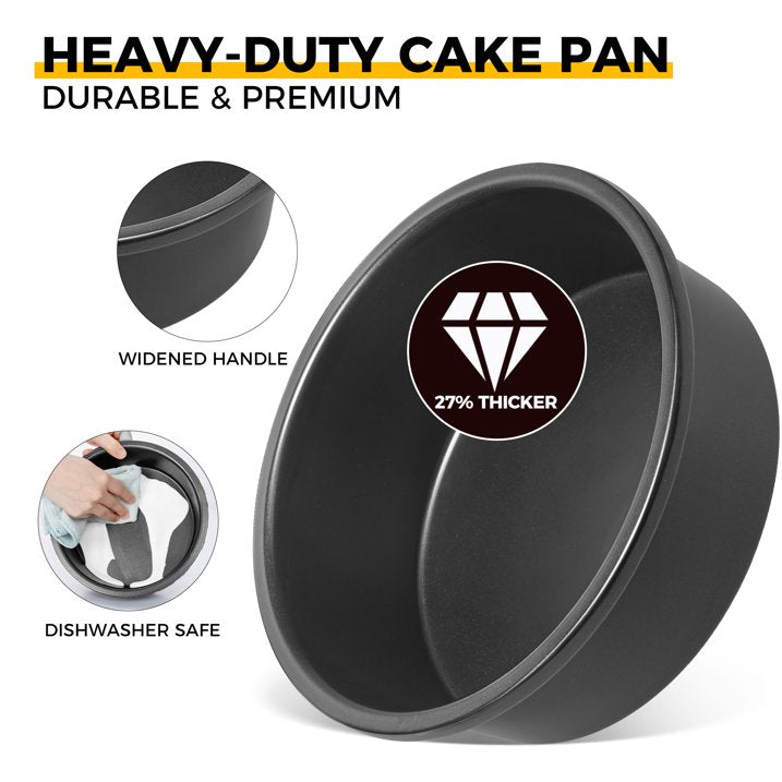 HONGBAKE 6 Inch Round Cake Pans2.5 Deep Nonstick Circle Cake Tins of 3,Heavy-Duty Cake Mold with Healthy Parchment Paper, Dishwasher Safe -Grey