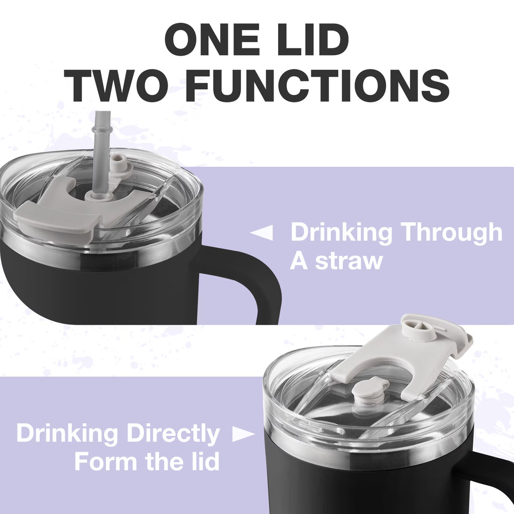 HONGBAKE 40oz Stainless Steel Tumbler with Handle & Straw Lid, Vacuum Insulated Tumbler, Black