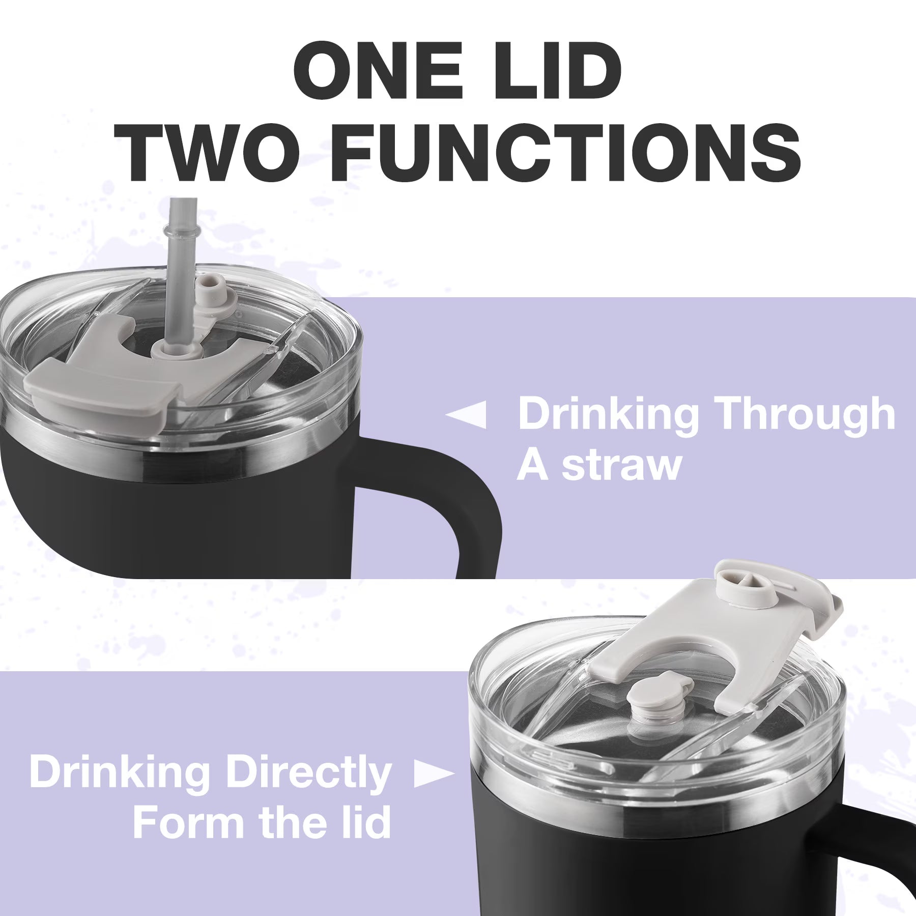 HONGBAKE 40oz Stainless Steel Tumbler with Handle & Straw Lid, Vacuum Insulated Tumbler, Black