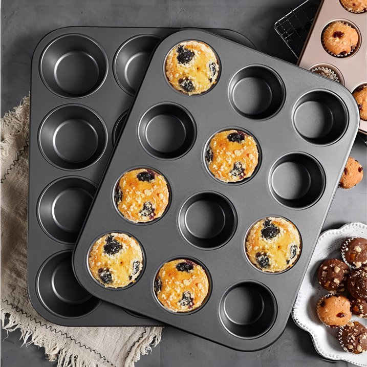 HONGBAKE Nonstick Muffin Pan 12-Cup, 2 Pack Carbon Steel Cupcake Pan, 2.75" Diameter Cup Muffin Tins for Baking