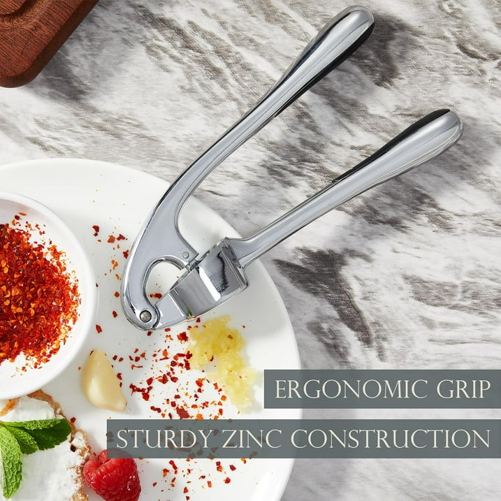 Premium Garlic Press, Professional Garlic Mincer, Easy to Squeeze and Clean, Rust Proof, Efficient Ginger Crusher - Gloss Silver