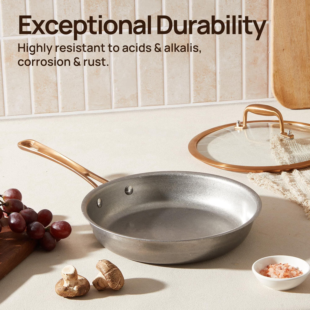 KITEXPERT Tri-Ply Stainless Steel Frying Pans Set, 8"/9.5"/11" Vintage Cooking Pans with Lids, Non-Toxic Induction Cookware, Dishwasher & Oven Safe, All Cooktops Compatible