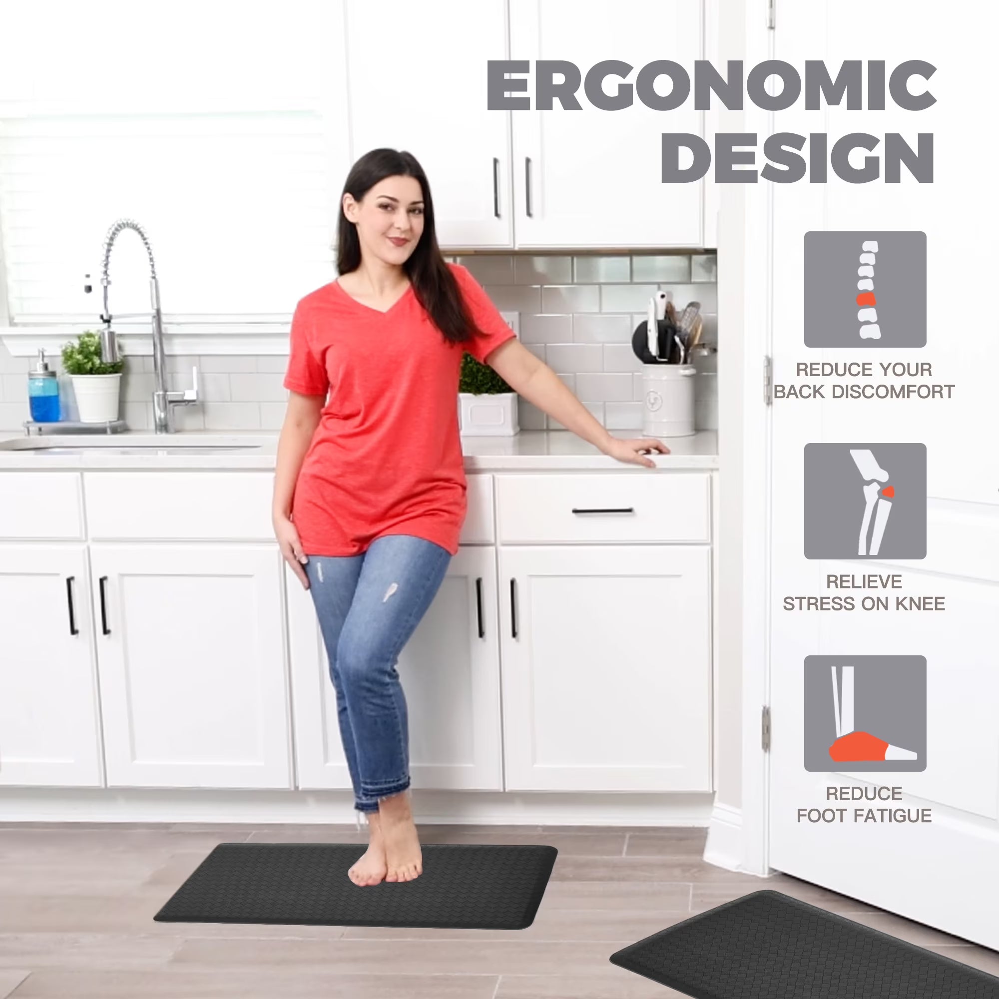 KOKHUB Kitchen Mat,1/2 Inch Thick Cushioned Anti Fatigue Waterproof Kitchen Rug, Comfort Standing Desk Mat, Doormat Kitchen Floor Mat Non-Skid & Washable for Home, Office, Sink,17.3"x28"- Black