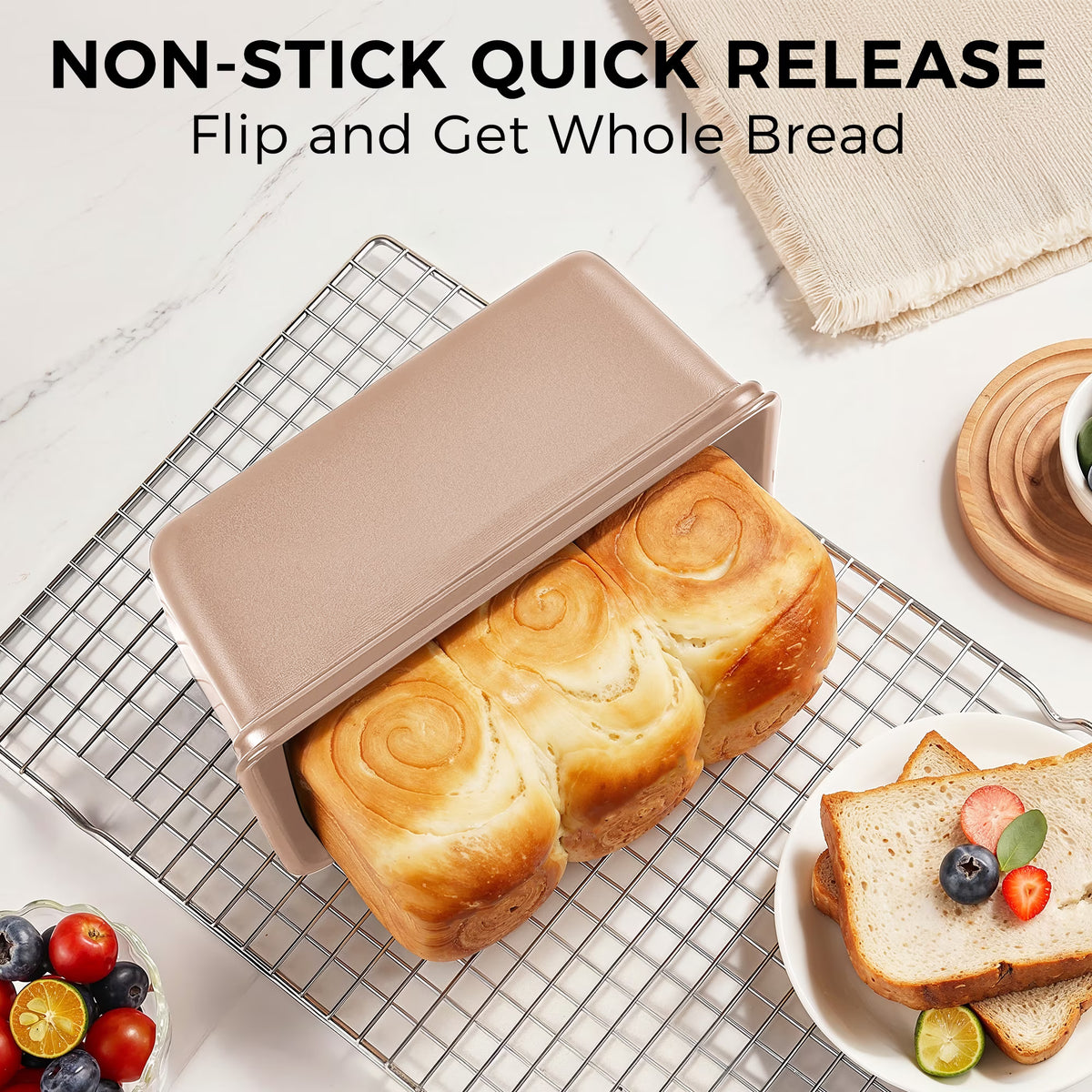 HONGBAKE 3 Pack Nonstick Mini Loaf Pans, 6 x 3.3 x 2 Inch Small Bread Pans for Homemade Bread, Banana Small Baking Pans with Diamond Texture, Non-toxic Mini Meatloaf Pans Set, Champagne Gold