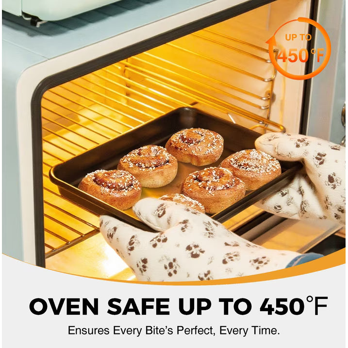 HONGBAKE 2 Pack 9.7"X7.6" Small Cookie Sheet, 57% Thicker Nonstick 1/8 Toaster Oven Pans, Heavy Duty Cookie Sheet Pan Set, Baking Sheet, Black