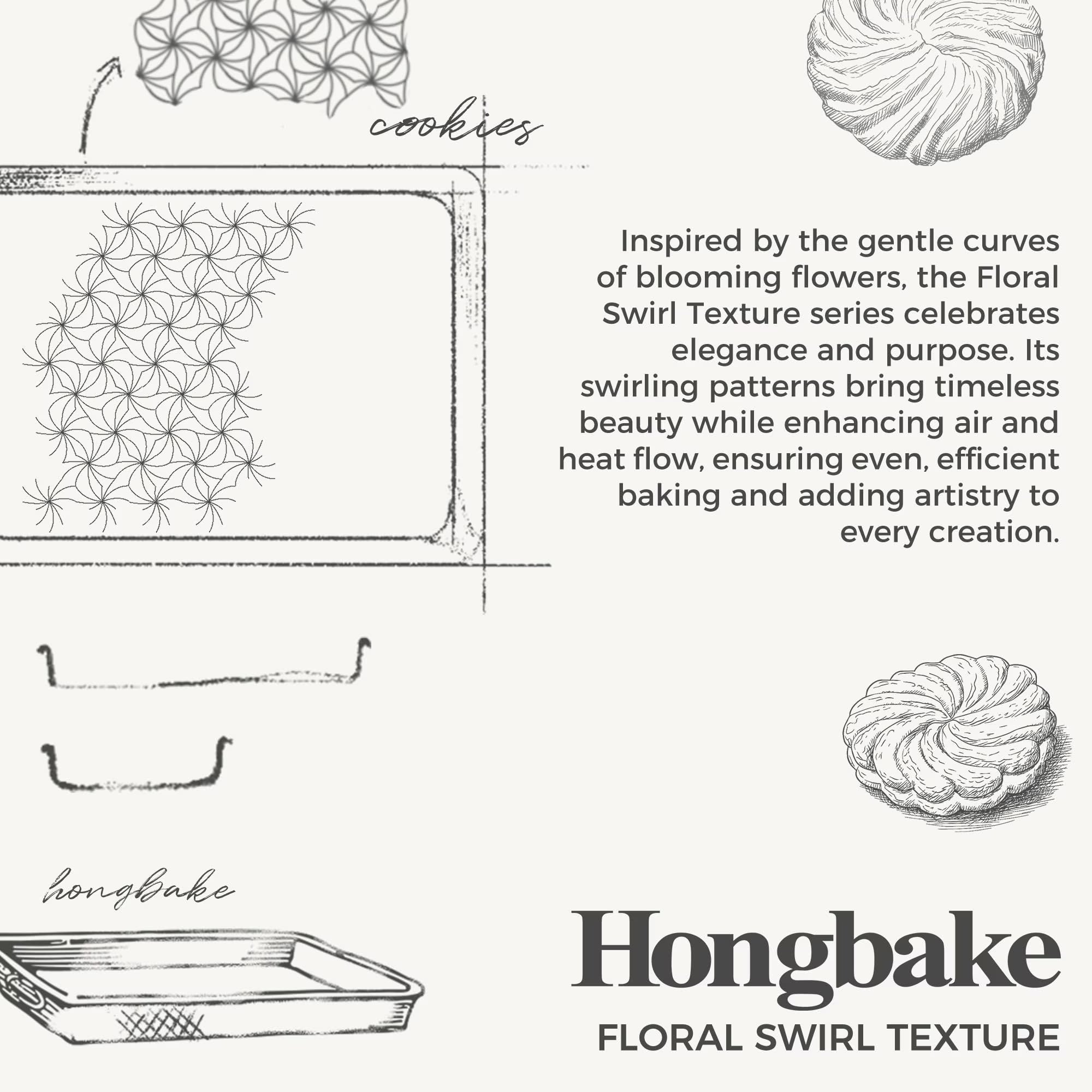 HONGBAKE Nonstick Baking Sheet Pan Set of 3, Cookie Sheets for Oven, Non-Toxic Half/Quarter/Jelly Roll Pans with Floral Swirl Texture, Heavy Duty 0.8mm Thick Oven Trays for Cooking, Dark Gray
