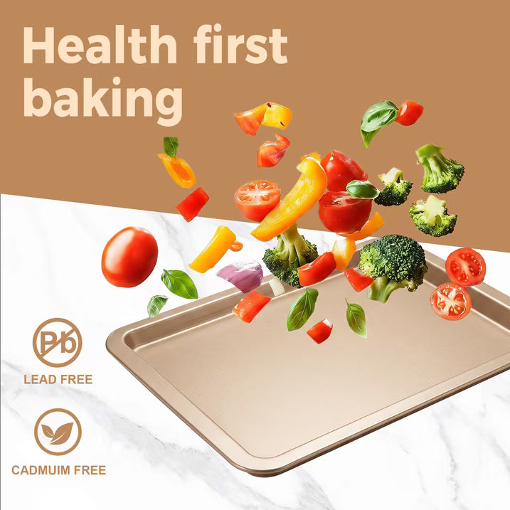 HONGBAKE 10-Piece Nonstick Carbon Steel Bakeware Set, Baking Pan Set with Baking Sheets, Cake Pans, Loaf Pan & Muffin Pan, Champagne Gold