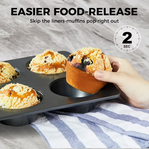 HONGBAKE 2 Pack Jumbo Muffin Pan Nonstick, 6 Cup Non Toxic Jumbo Cupcake Pan for Baking, 27% Thicker Carbon Steel Large Muffin Tin, 3.5dia, Dishwasher Safe