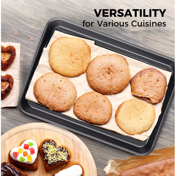 HONGBAKE 2 Pack 9.7"X7.6" Small Cookie Sheet, 57% Thicker Nonstick 1/8 Toaster Oven Pans, Heavy Duty Cookie Sheet Pan Set, Baking Sheet, Black