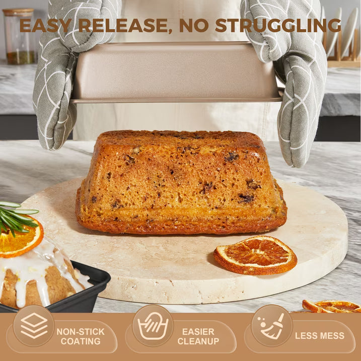 HONGBAKE 10-Piece Nonstick Carbon Steel Bakeware Set, Baking Pan Set with Baking Sheets, Cake Pans, Loaf Pan & Muffin Pan, Champagne Gold