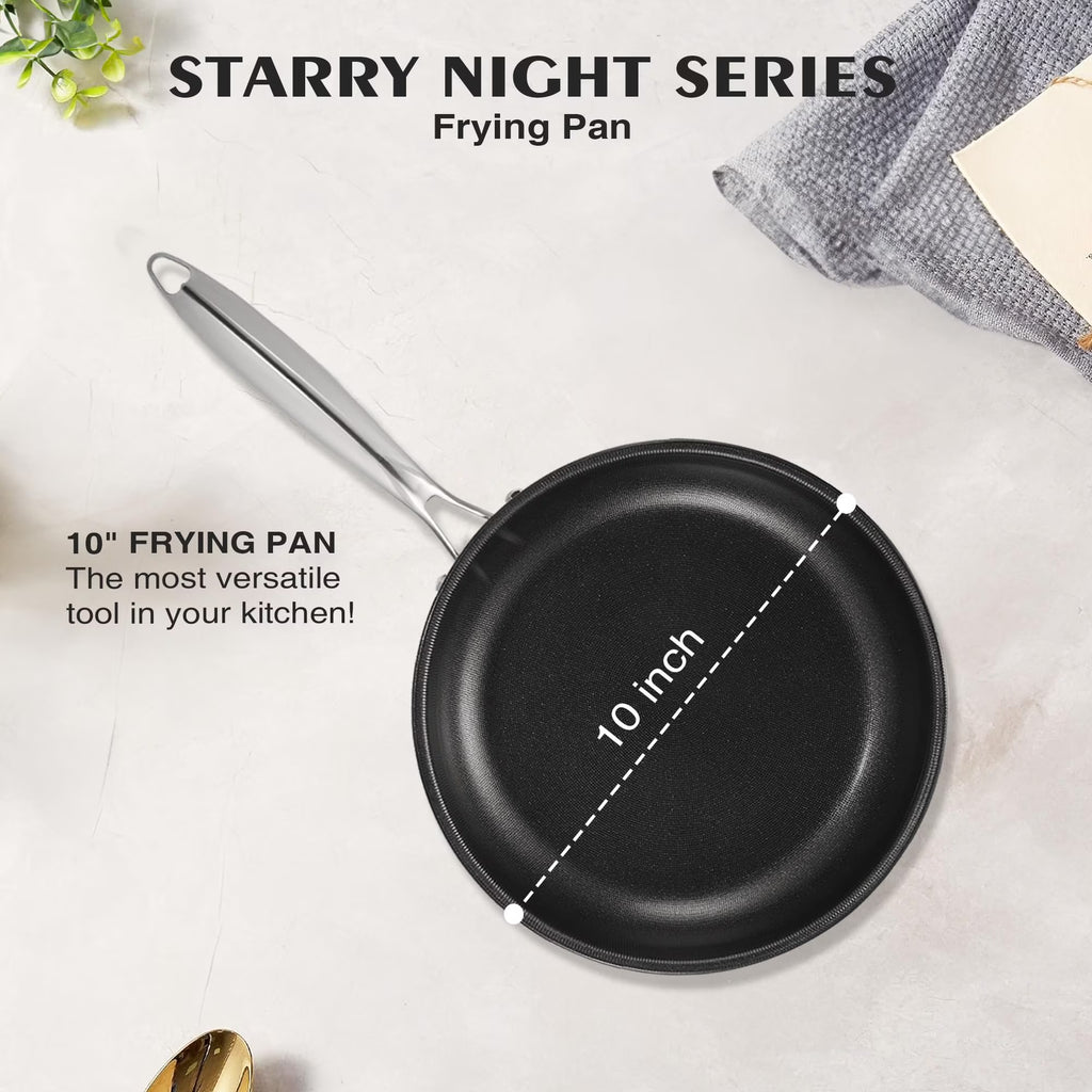 KITEXPERT Non Stick Frying Pans with Lid, 10" Titanium Ceramic Pan Nonstick Stainless Steel Skillet, Quick-Cool Handle, Dishwasher & Oven Safe, Compatible with All Cooktops