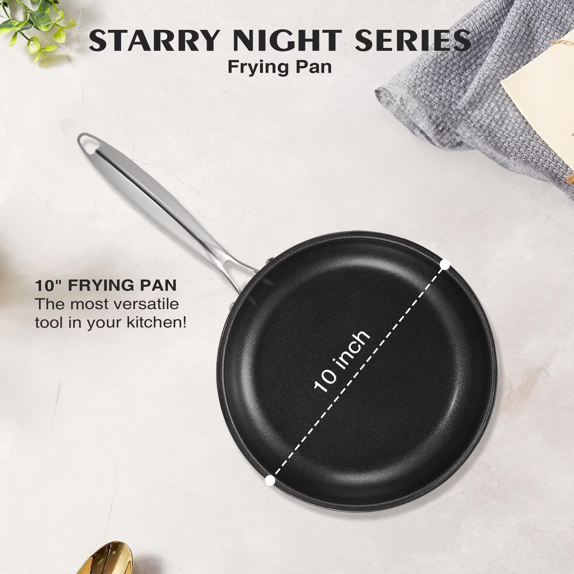 KITEXPERT Non Stick Frying Pans with Lid, 10" Titanium Ceramic Pan Nonstick Stainless Steel Skillet, Quick-Cool Handle, Dishwasher & Oven Safe, Compatible with All Cooktops