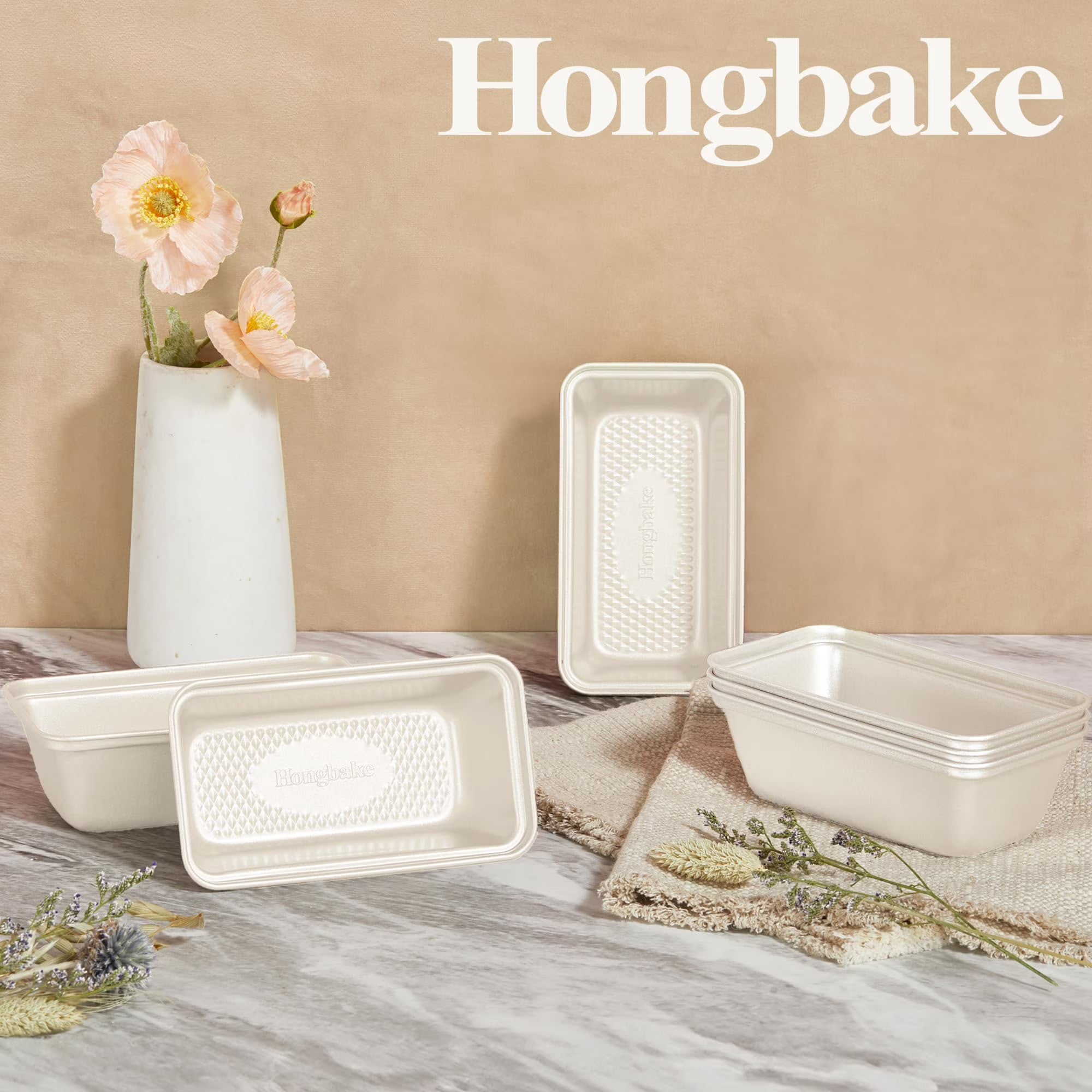 HONGBAKE 3 Pack Nonstick Mini Loaf Pans, 6 x 3.3 x 2 Inch Small Bread Pans for Homemade Bread, Banana Small Baking Pans with Diamond Texture, Non-toxic Mini Meatloaf Pans Set, Creamy