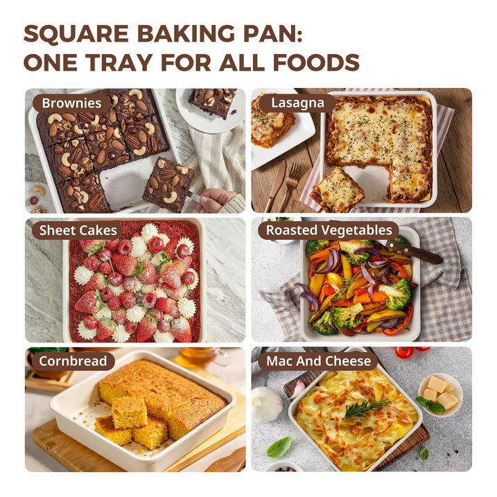 HONGBAKE Ceramic 9x9 Baking Pan 2 Pack, Square Cake Pan with Diamond Texture, Aluminized Steel Nonstick Square Baking Pan for Brownies, Cream