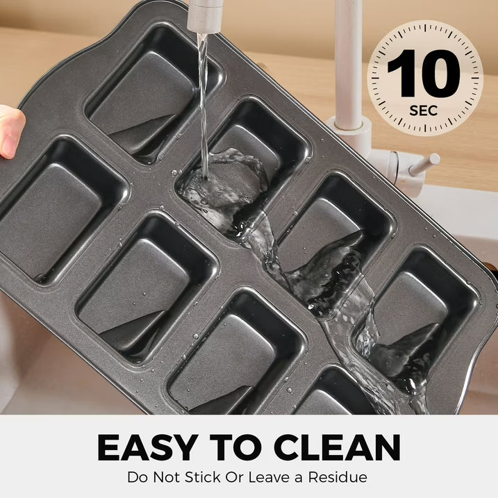HONGBAKE Mini Loaf Pans 8-Cavity, 2 Pack Nonstick Mini Bread Pans, Small Banana Loaf Pans Set, Heavy Duty Cornbread Pan, Dark Grey