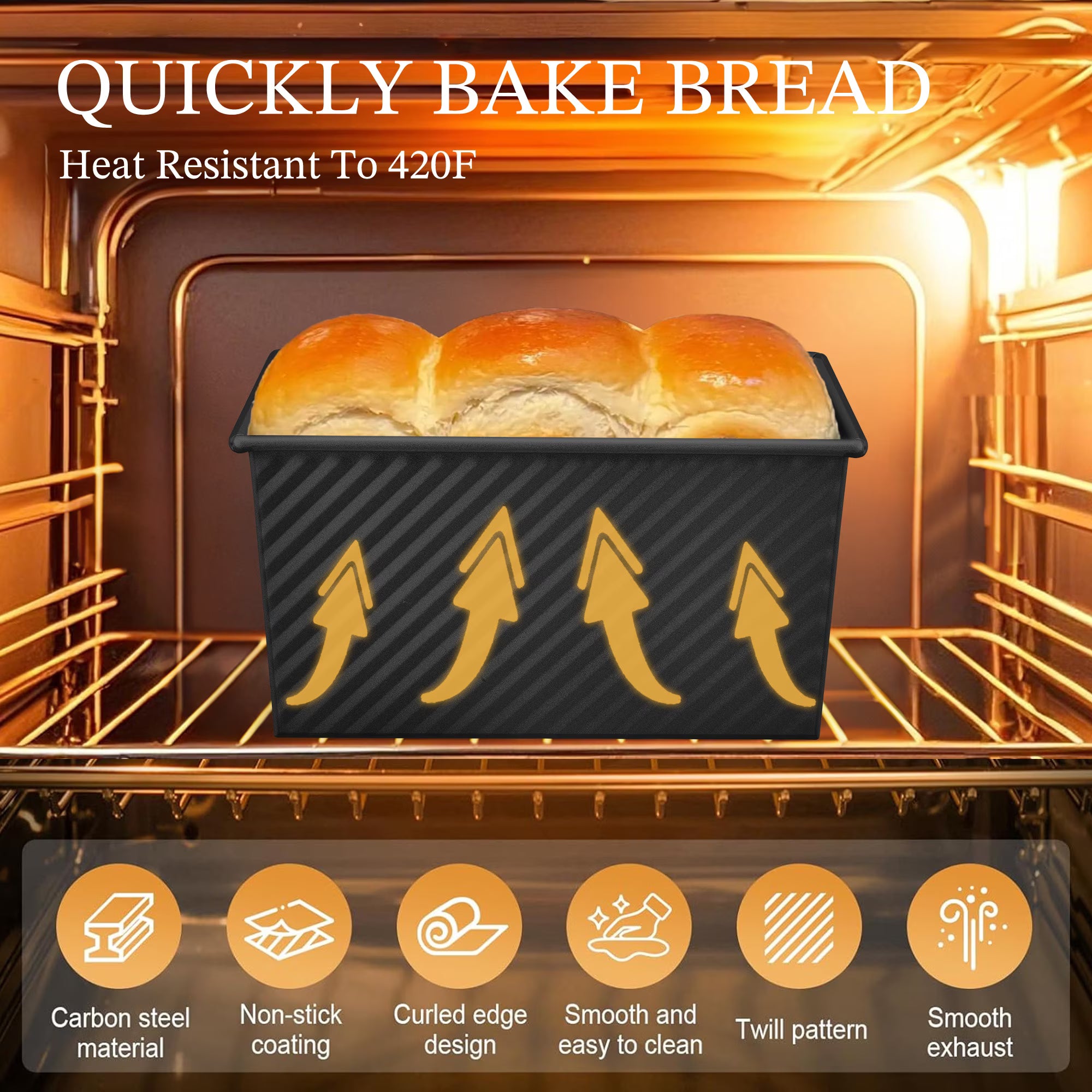 KITESSENSU Bread Pan for Baking, Pullman Loaf Pan with Lid, Non-Stick Bread Loaf Pan Heavy Duty, Carbon Steel Bread Baking Pan, Black