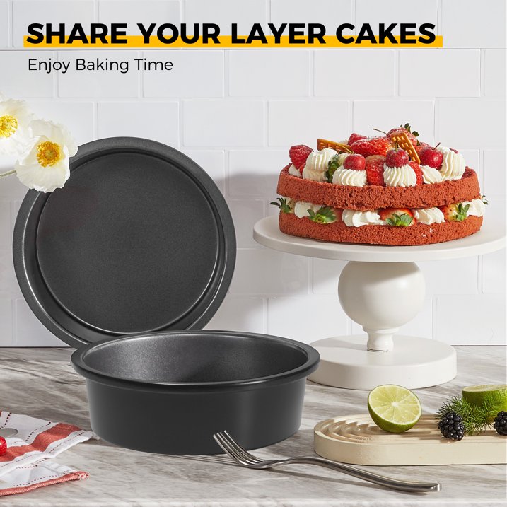 HONGBAKE 6 Inch Round Cake Pans2.5 Deep Nonstick Circle Cake Tins of 3,Heavy-Duty Cake Mold with Healthy Parchment Paper, Dishwasher Safe -Grey
