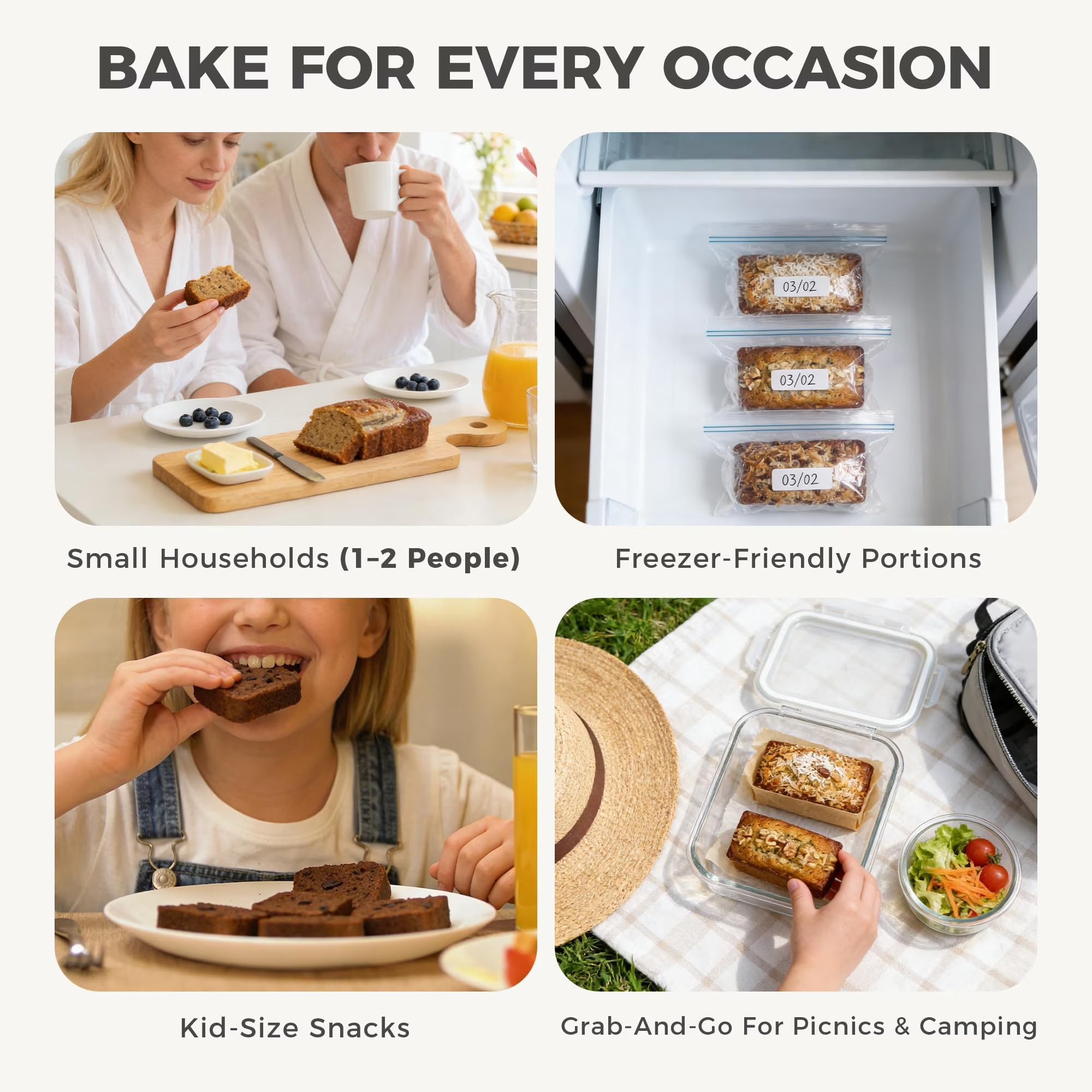 HONGBAKE 3 Pack Nonstick Mini Loaf Pans, 6 x 3.3 x 2 Inch Small Bread Pans for Homemade Bread, Banana Small Baking Pans with Diamond Texture, Non-toxic Mini Meatloaf Pans Set, Dark Gray