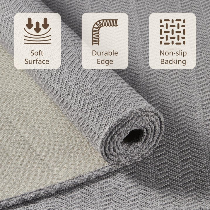 MatEssenz Entryway Rug 2' x 3', Washable Indoor Door Mat, Non Slip Low Profile Area Rug, Durable Herringbone Woven Farmhouse Rug for Front Door, Mudroom, Laundry Room, Grey