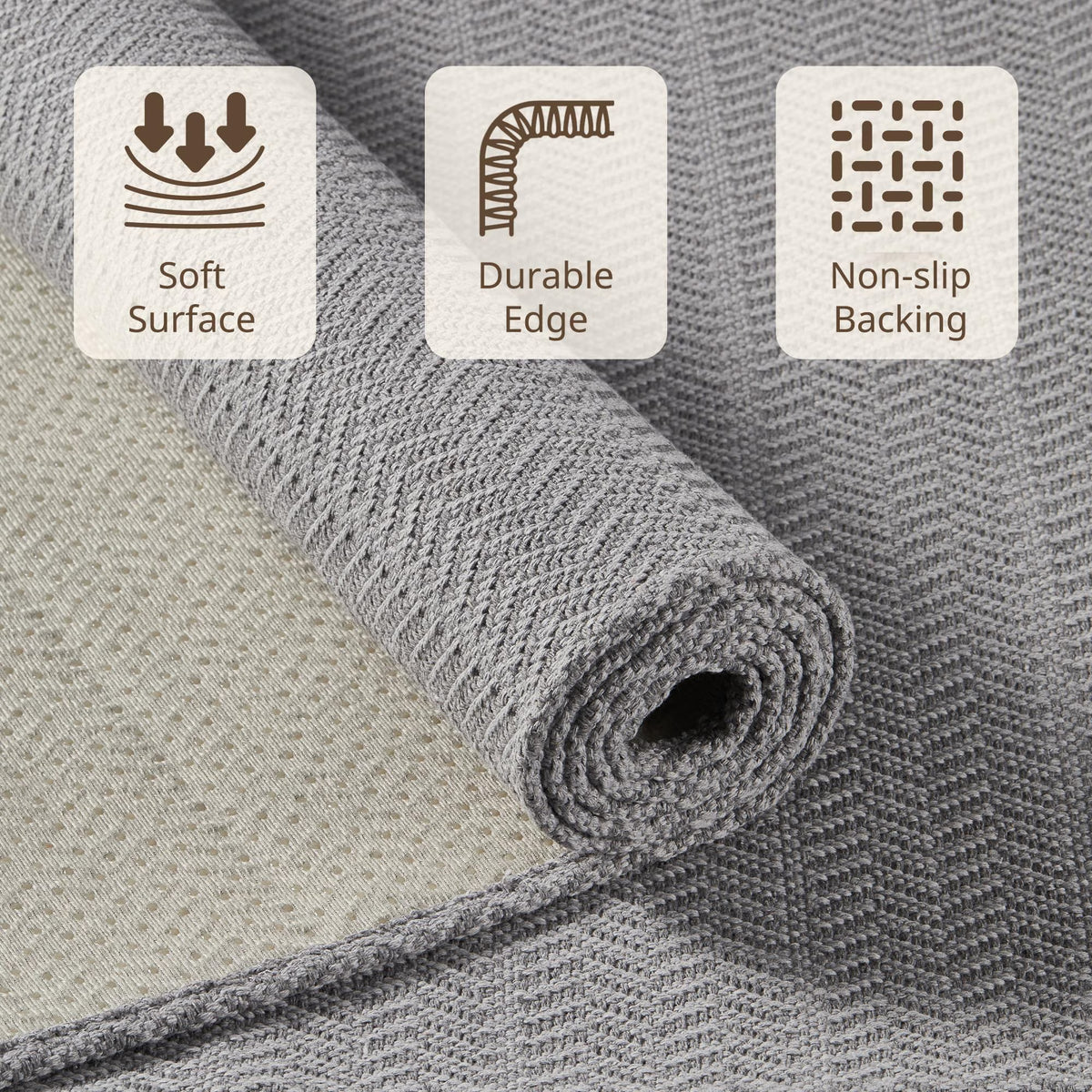MatEssenz 3x5 ft Faux Linen Area Rug, Washable Woven Textured Carpet for Living Room Bedroom, Slip Resistant Gel Backing Indoor Accent Rug for Reading Nook Bed End, Grey