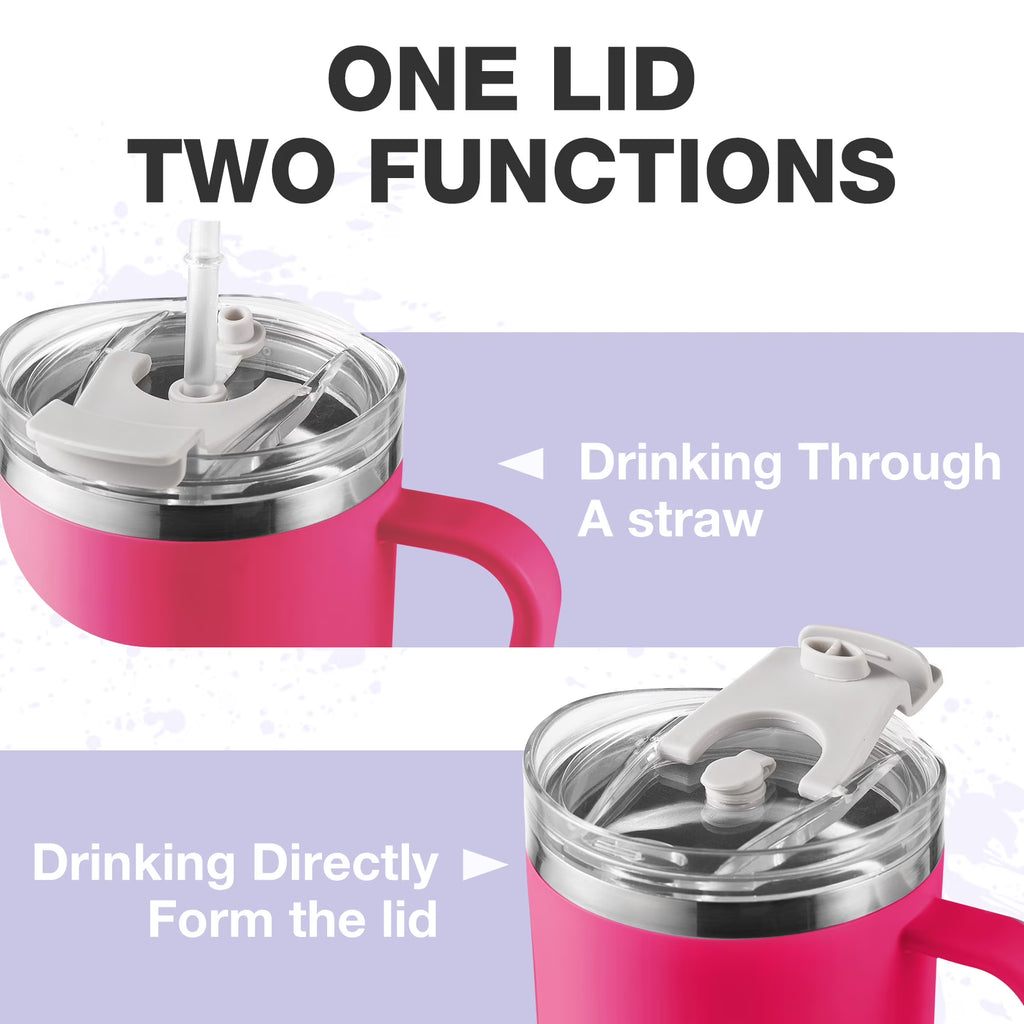 HONGBAKE 40oz Stainless Steel Tumbler with Handle & Straw Lid, Vacuum Insulated Tumbler, Blush Pink