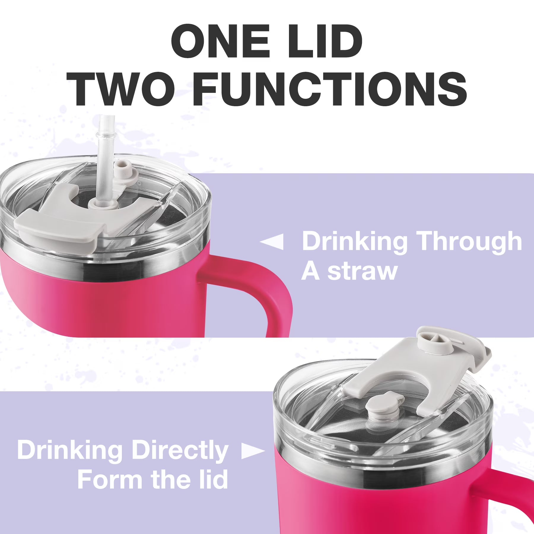 HONGBAKE 40oz Stainless Steel Tumbler with Handle & Straw Lid, Vacuum Insulated Tumbler, Blush Pink