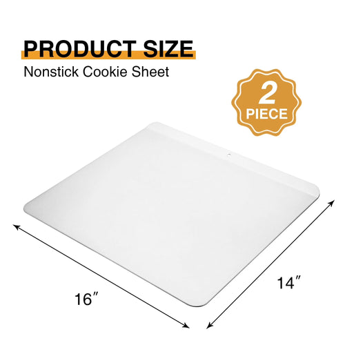 HONGBAKE 2 Pieces Flat Cookie Sheets for Baking, Large Nonstick Baking Sheets No Edges, Insulated Baking Pan, 16" X 14", Grey
