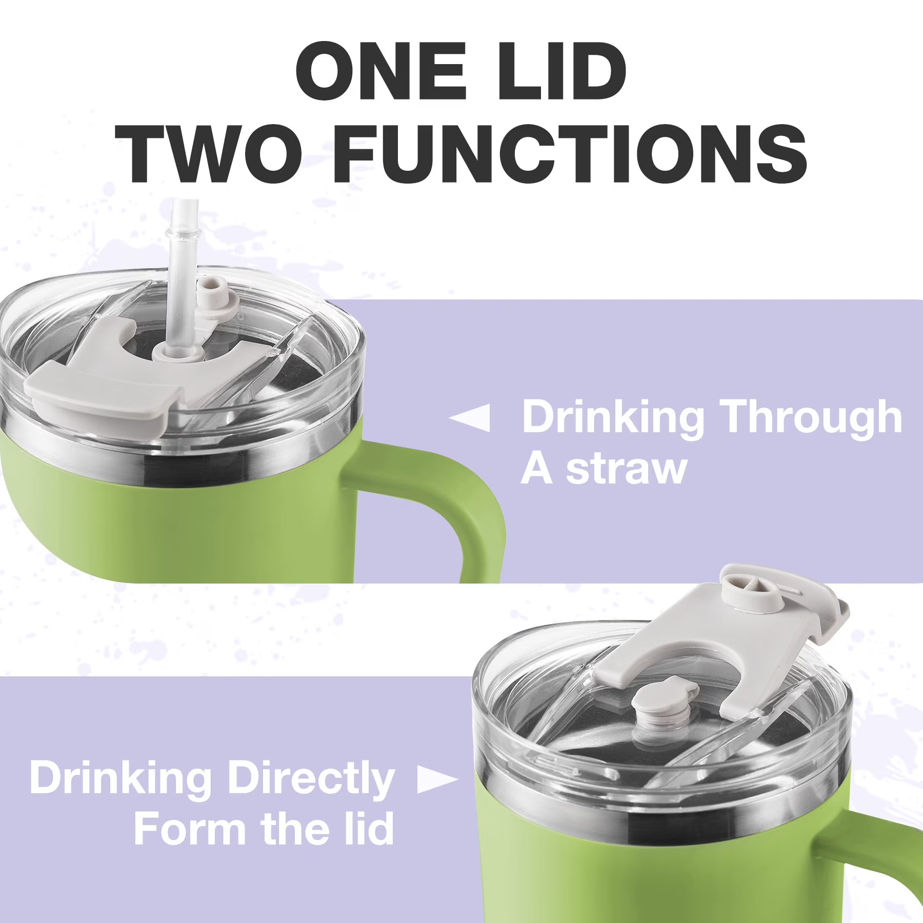 HONGBAKE 40oz Stainless Steel Tumbler with Handle & Straw Lid, Vacuum Insulated Tumbler, Sage Green
