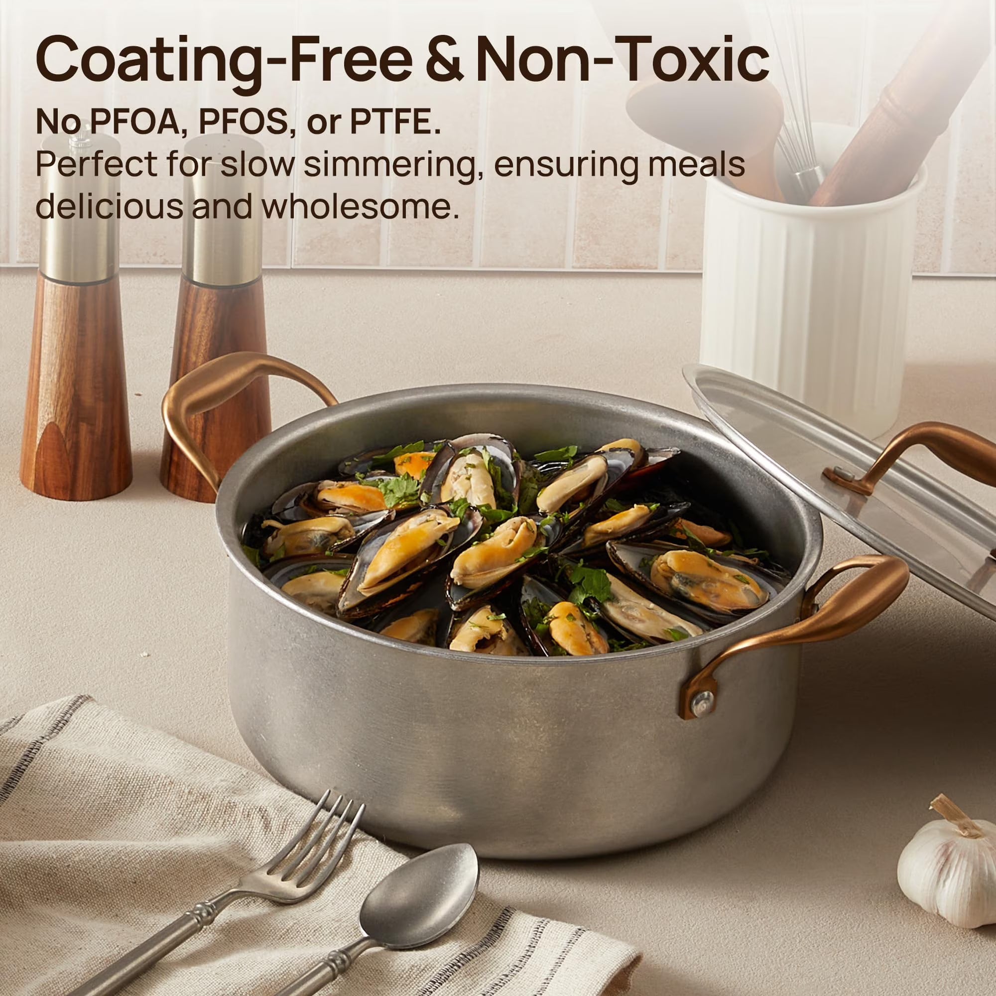 KITEXPERT Pots and Pans Set 8 Pcs, Vintage Stainless Steel Cookware Set Non-Toxic, Kitchen Cooking Set with Frying Pans, Saucepans, Oven & Dishwasher Safe, Induction Compatible
