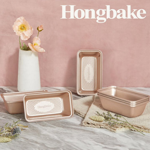 HONGBAKE 3 Pack Nonstick Mini Loaf Pans, 6 x 3.3 x 2 Inch Small Bread Pans for Homemade Bread, Banana Small Baking Pans with Diamond Texture, Non-toxic Mini Meatloaf Pans Set, Champagne Gold