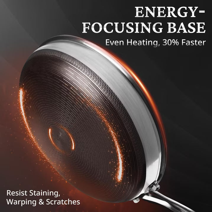 KITEXPERT Non Stick Frying Pans with Lid, 12" Titanium Ceramic Pan Nonstick Stainless Steel Skillet, Quick-Cool Handle, Dishwasher & Oven Safe, Compatible with All Cooktops