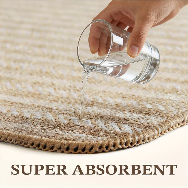 MatEssenz Washable Indoor Doormat 17"x29.5", Low Profile Entryway Rug with Non-Slip Rubber Backing, Striped Woven Faux Linen Front Door Mat, Pet Friendly Dirt Trapper, Khaki
