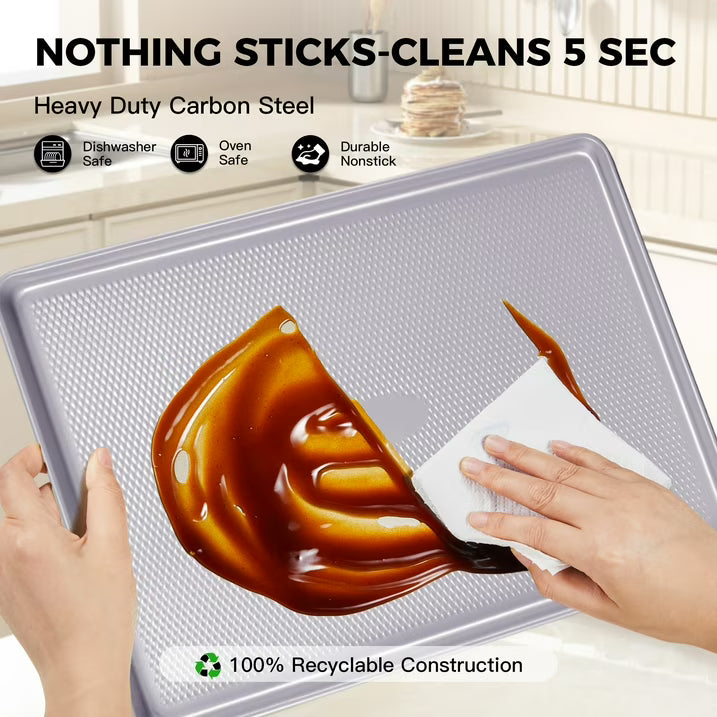 HONGBAKE Ceramic Cookie Sheets Nonstick Sets, Non-Toxic Baking Pan, Cookie Sheets for Baking with Diamond Texture Pattern, Heavy Duty 0.8mm Aluminized Stee Baking Sheet Pans for oven - Ceramic Gray