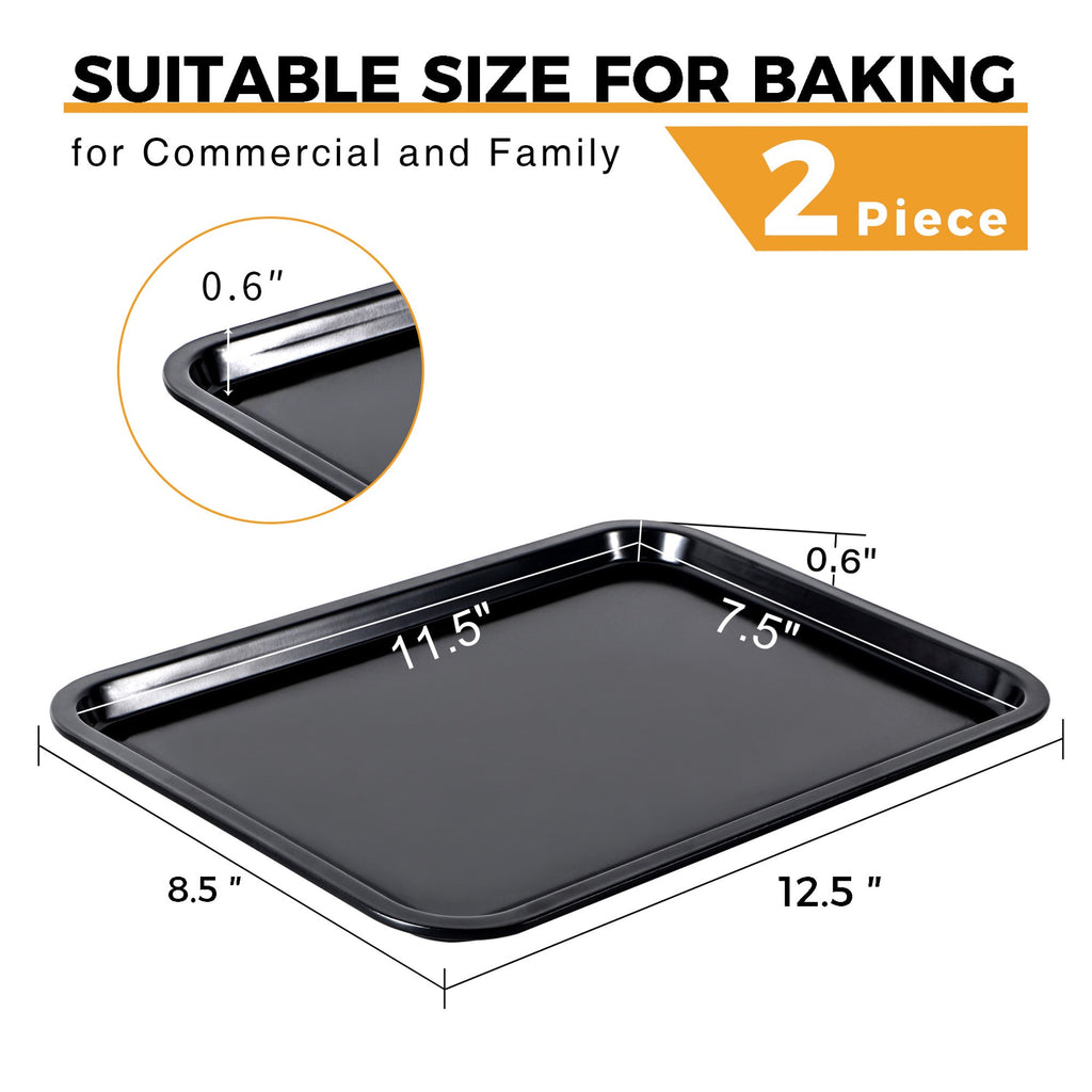 HONGBAKE 2 Pack 13.8" x 9.8" Quarter Sheet Pan for Baking - Nonstick Small Cookie Sheet with Wider Grips, 27% Thicker Carbon Steel Commercial Oven Tray - Black