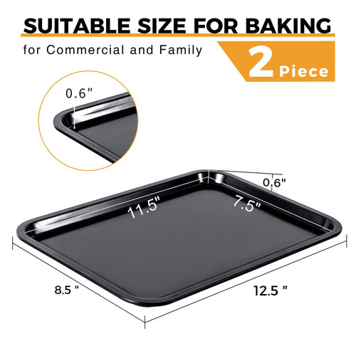 HONGBAKE 2 Pack 13.8" x 9.8" Quarter Sheet Pan for Baking - Nonstick Small Cookie Sheet with Wider Grips, 27% Thicker Carbon Steel Commercial Oven Tray - Black
