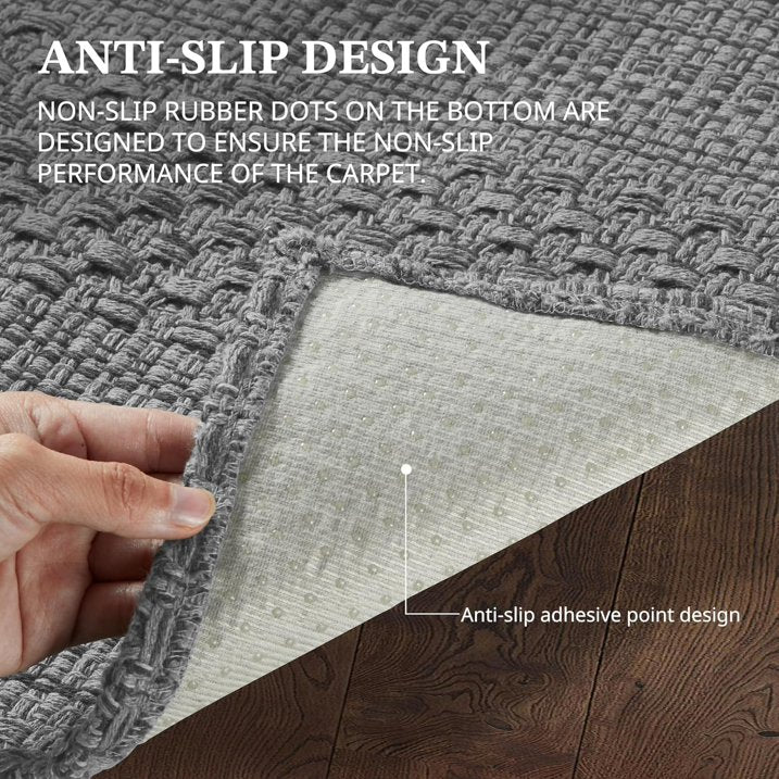3x5 ft Area Rug - Machine Washable Non-Slip Boho Rug for Living Room, Woven Rug for Bedroom, Dining Room, Home Office - Soft, Lightweight, Stain-Resistant, Soundproof - Grey