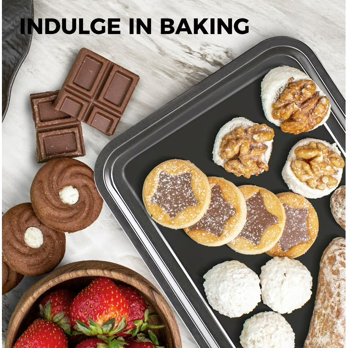HONGBAKE 2 Pack 13.8" x 9.8" Quarter Sheet Pan for Baking - Nonstick Small Cookie Sheet with Wider Grips, 27% Thicker Carbon Steel Commercial Oven Tray - Black