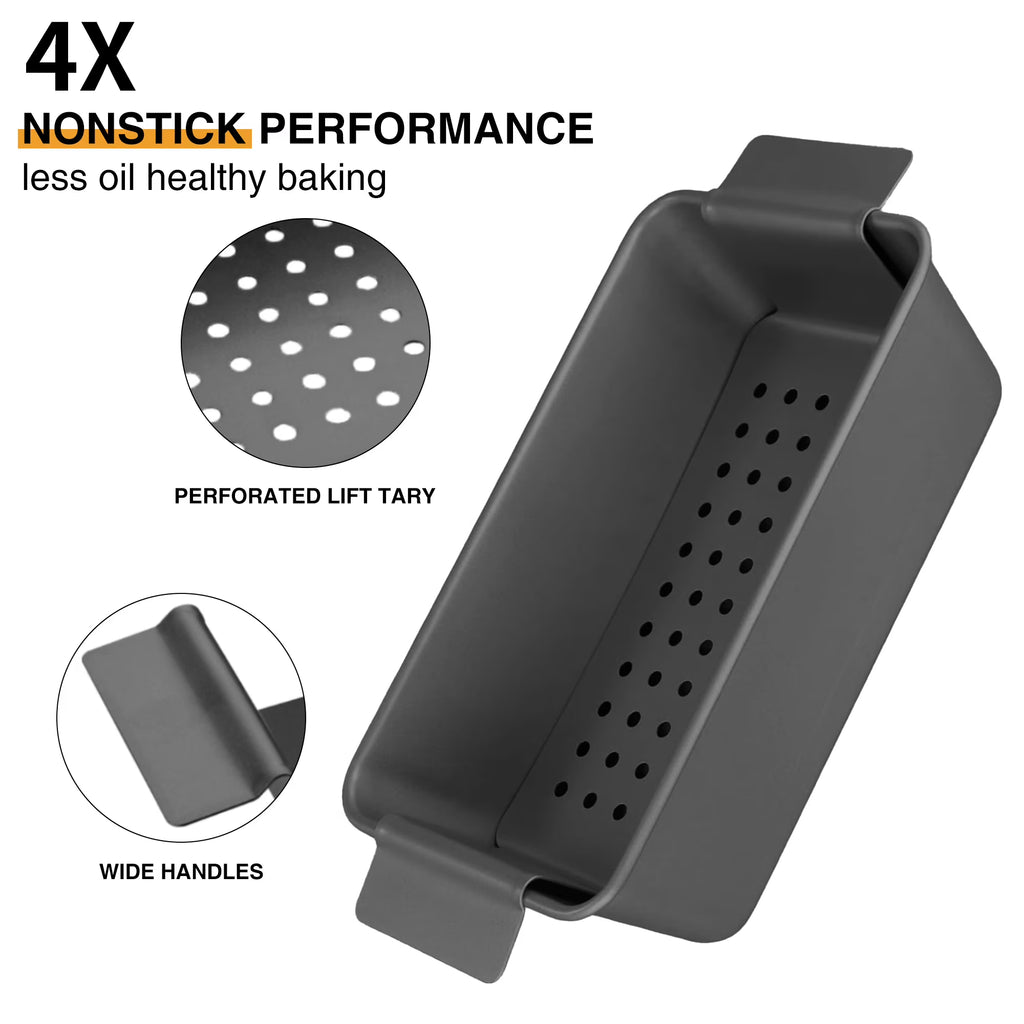 HONGBAKE 2-in-1 Meatloaf Pan with Drainer, Nonstick Loaf Pans with Strainer, 9"x 5" Meat Loaf for Baking, Reduce the Fat and Kick Up the Flavor, Grey