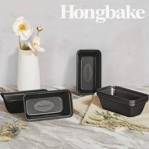 HONGBAKE 3 Pack Nonstick Mini Loaf Pans, 6 x 3.3 x 2 Inch Small Bread Pans for Homemade Bread, Banana Small Baking Pans with Diamond Texture, Non-toxic Mini Meatloaf Pans Set, Dark Gray