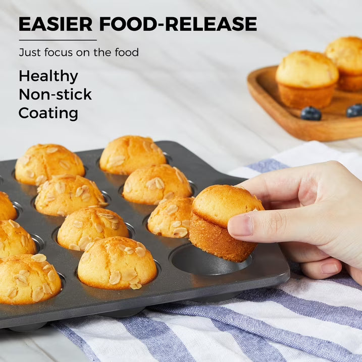 HONGBAKE Mini Muffin Pan Nonstick 24, Cupcake Tin for Baking, Commercial Small Cup Cake Tray for Cheesecake, 1.8dia, Heavy-duty, Gray