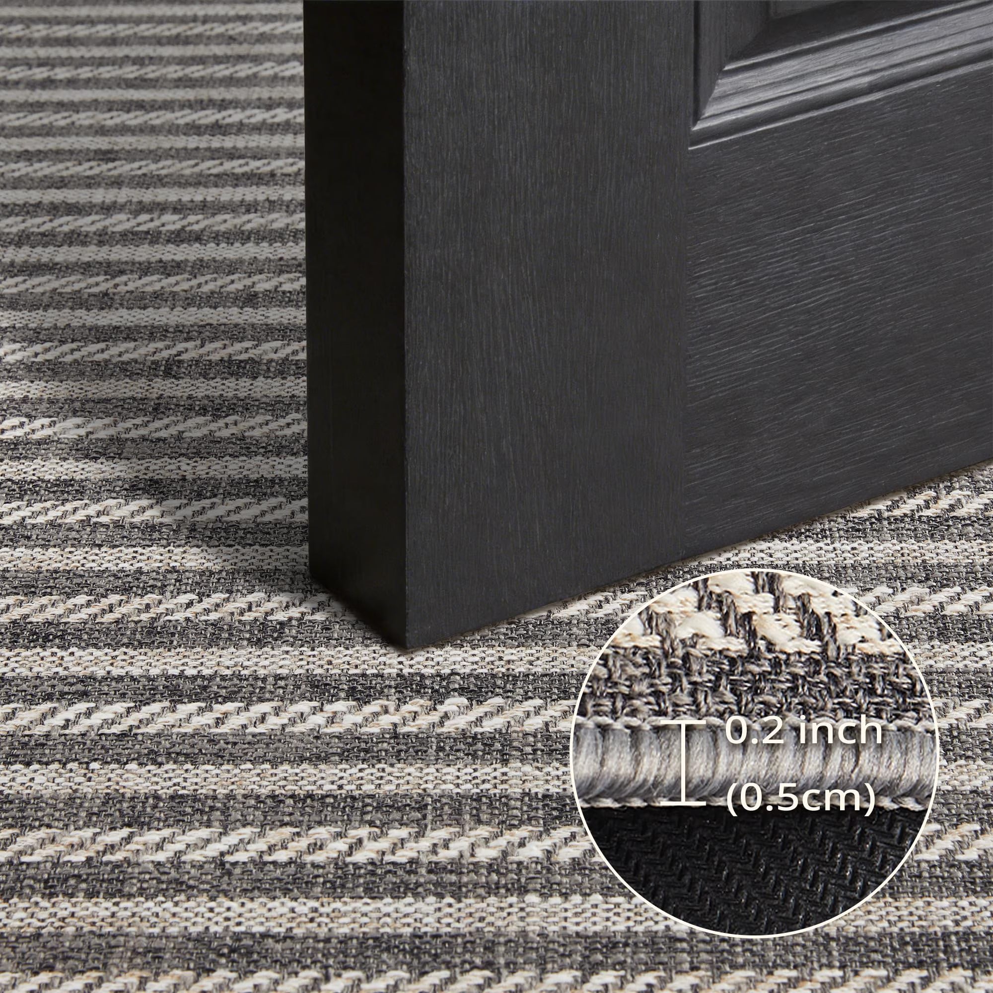 MatEssenz Washable Door Mat 2x3 ft, Inside Welcome Mat, Low Profile Entryway Rug, Neutral Striped Faux Linen, Non-Slip Mudroom & Back Door Mat, Pet Friendly, Grey