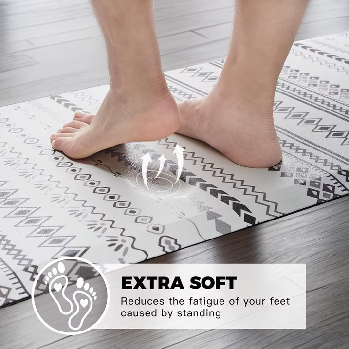 MatEssenz Boho Kitchen Mat, Farmhouse Cushioned Kitchen Rugs, Anti-Fatigue Non-Slip Kitchen Floor Mats, Stain Resistant Mats for Home, Office, Sink, Laundry-17.3" x39-1/2 Inch-Boho White