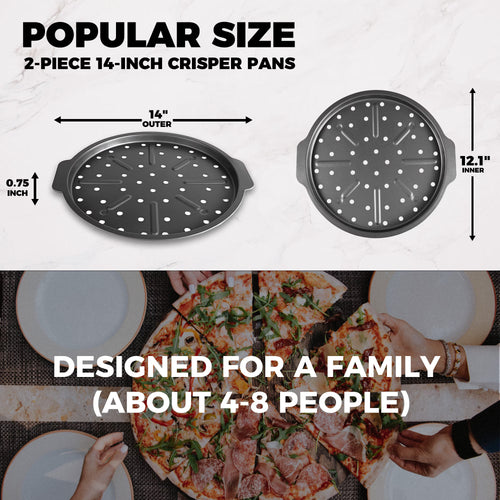 HONGBAKE 12 Inch Pizza Pan with Holes, 2 Pack Non-Stick Pizza Pans for Baking, Carbon Steel Perforated Crispy Pizza Tray for Oven for Home Kitchen, Pizza Sheet Baking Supplies, Grey