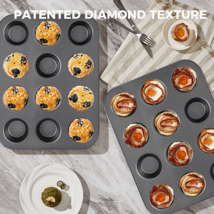 HONGBAKE Nonstick Muffin Pan 12-Cup, 2 Pack Carbon Steel Cupcake Pan, 2.75" Diameter Cup Muffin Tins for Baking
