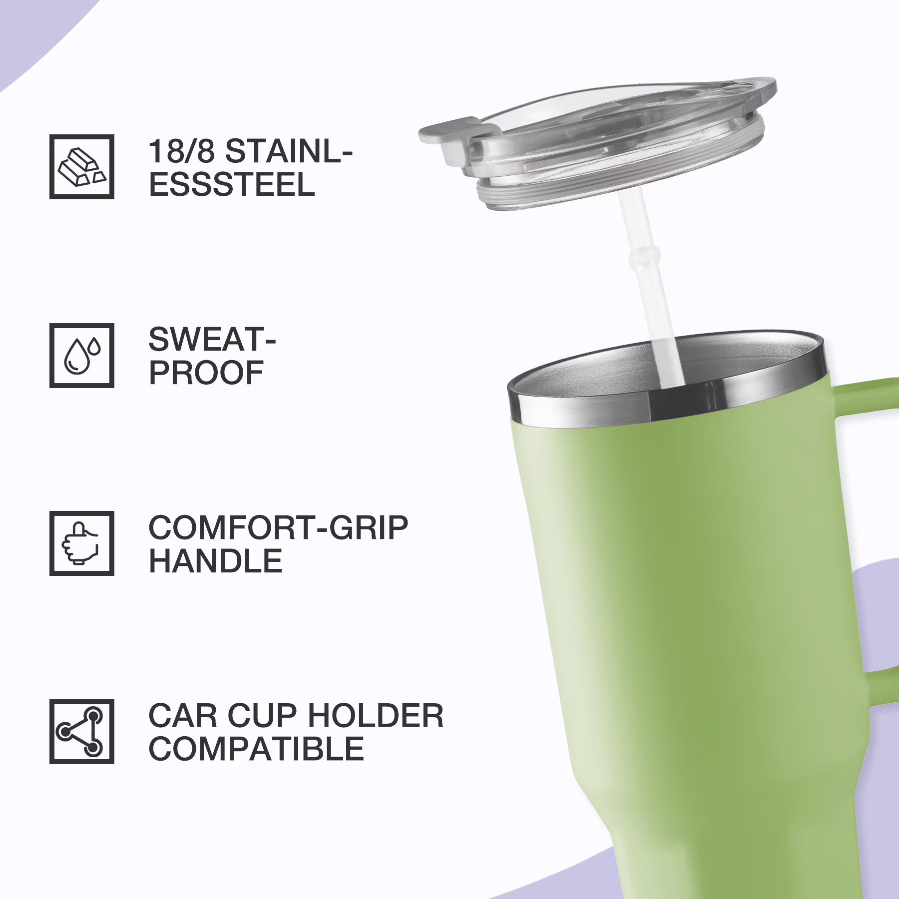 HONGBAKE 40oz Stainless Steel Tumbler with Handle & Straw Lid, Vacuum Insulated Tumbler, Sage Green